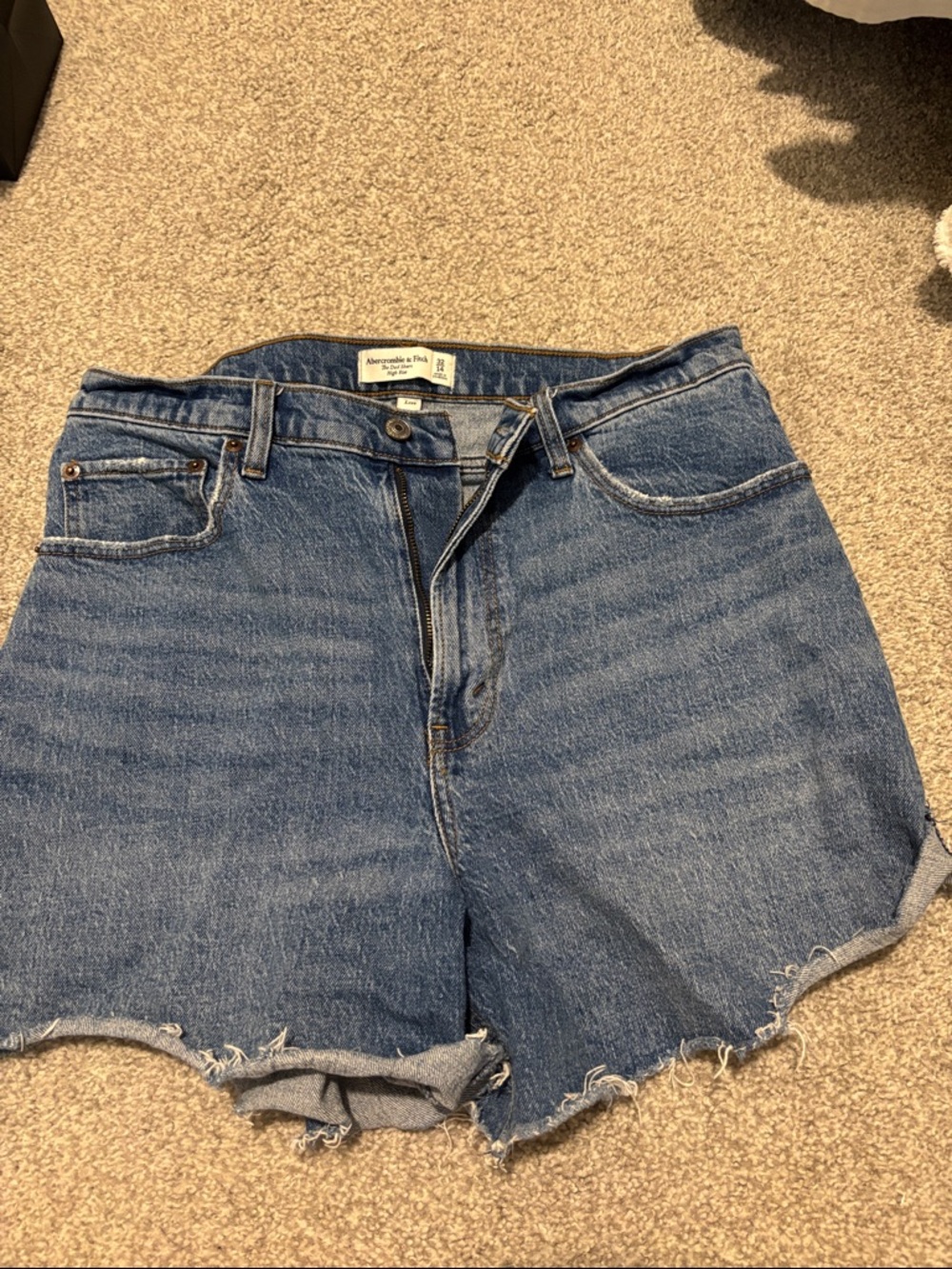 Abercrombie & Fitch Mid-Blue High-Rise Cutoff Jean Shorts